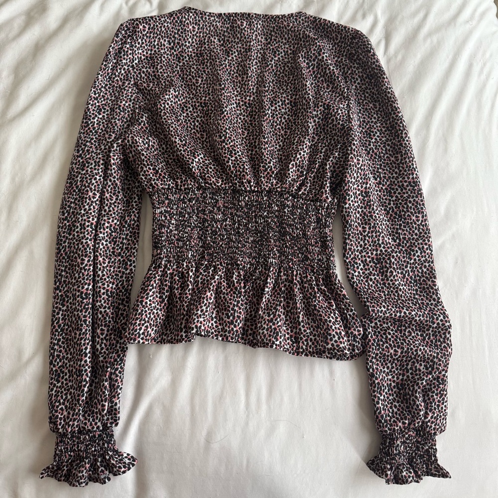 Cheetah Print Peplum Long Sleeve Blouse - Picture 8 of 10